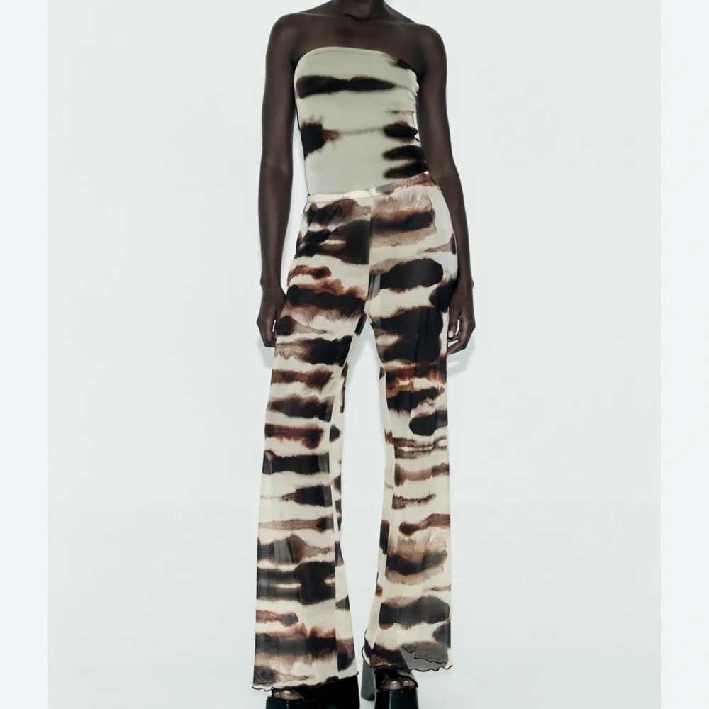 Zara High Waisted Tie Dye Tulle Print Mesh Straight Leg Pants Sz L - Picture 2 of 10